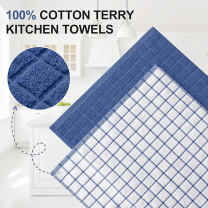 Large Premium Cotton Kitchen Towels 16"X 28", 6 Pack, Navy Blue2
