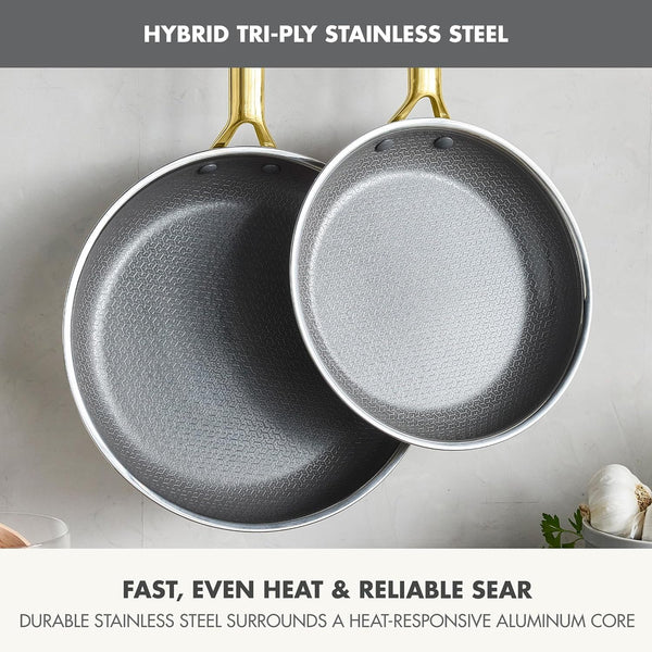 Hybrid 2 Piece (9.5" & 11") Stainless Steel & Ceramic Skillet Set | APEX Tri-Ply Pan, Pfas-Free Thermobond Nonstick, Induction & All Cooktop Compatible, Dishwasher & Oven Safe up to 850F, Gold3