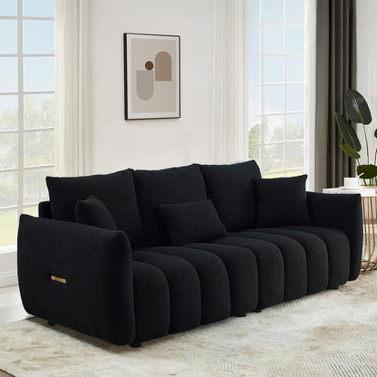78" Modern Sofa Couch, Comfy Deep Seat Teddy Fabric Cloud Sofa, Upholstered 3-Seater Boucle Couch, Oversized Loveseat for Living Room, Bedroom, Office, Apartment, Black1