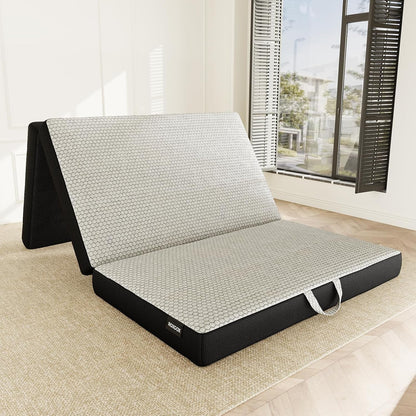 Memory Foam Trifold Mattress, Twin Portable Floor Bed 4 Inch, Foldable Mat with Washable Cover, Handle & Non-Slip Bottom, for RV, Travel, Camping, Yoga, 75"X38"X4", Grey1