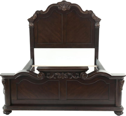 Peanu Traditional Eastern King Bed, Antique Cherry, Carved Details, Bun Feet, 90 X 84 X 68 Inches2