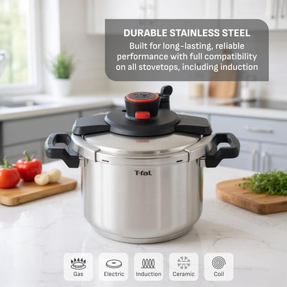 Clipso Stainless Steel Pressure Cooker, 6.3 Quart, Recipe Book, Steam Basket, Easy-Open Lid, Secure Locking System, Adjustable Pressure Valve, Induction Cookware, Pots and Pans, Kitchen, Silver5