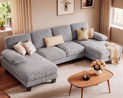 U-Shaped Convertible Sectional Sofa Couch,Fabric, Grey1