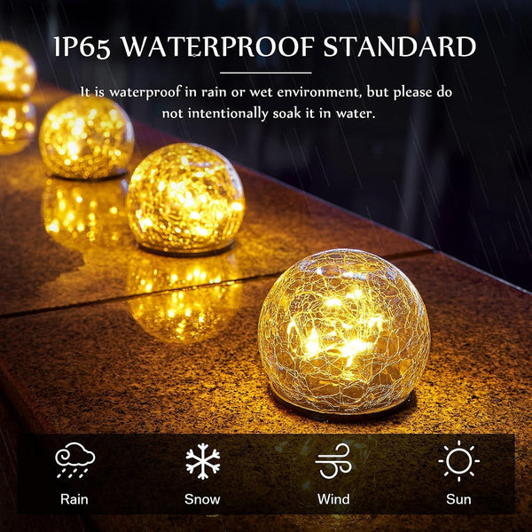 4.7 Inch Solar Globe Lights Outdoor - Waterproof Cracked Glass Balls for Lawn Patio Yard Backyard Decorations, Warm Yellow Solar LED Lights with Easy Installation,Durable Design (4 Pcs)5