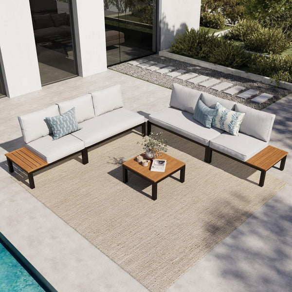 6-Seat Metal Patio Sofa Sectional Set with Gray Cushions1