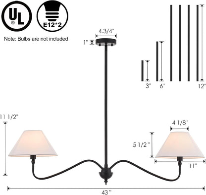 Modern Linear Chandelier for Kitchen Island, 2-Light Linear Light Fixture with Off-White Fabric Shade, Rustic Pendant Light for Dining Room7
