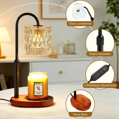 Electric Candle Warmer Lamp with Timer, Dimmable Candle Lamp with Adjustable Height, Wax Melter for Jar Candles Wood Base Floral Home Decor Gifts for Women Mom, Walnut Wood5