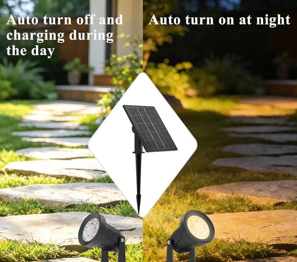 Solar Warm White Spotlight Outdoor, 3000K Landscape Spot Lights, IP65 Waterproof Garden Lighting LED Lights for Lawn Lamp Yard Decoration with Stakes(2 in 1)3