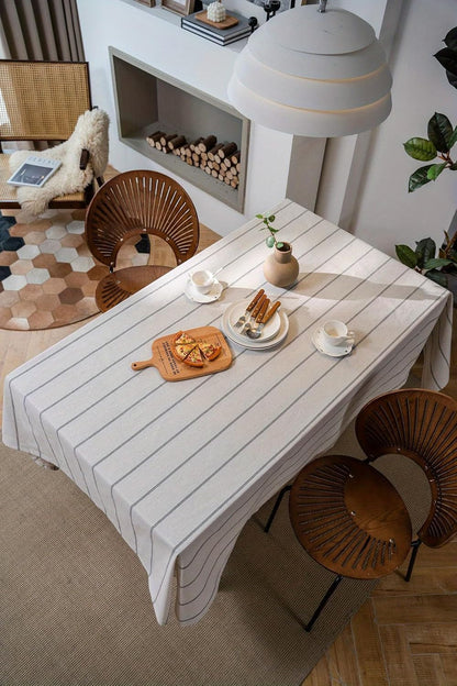 Cotton Linen Table Cloths Boho Farmhouse Heavy Fabric Table Cover Burlap Striped Washable Table Top for Parties Coffee Kitchen Picnic Square, 55"×55"(4-6 Seats)3