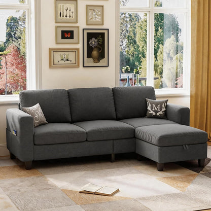 78" Dark Gray L Shaped Sectional Sofa Couch with Storage Ottoman1