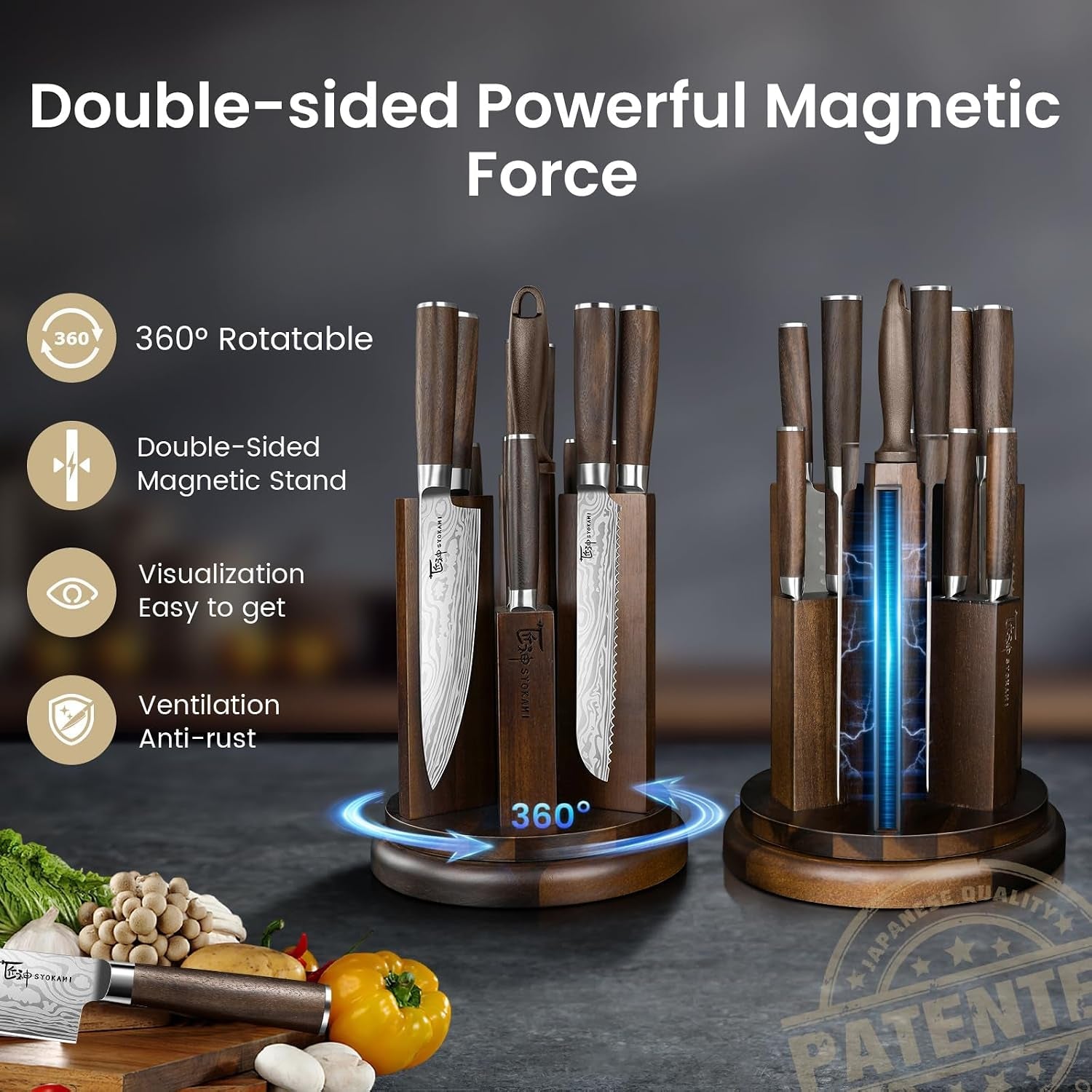 14-piece-kitchen-knife-set-with-magnetic-block-new-for-2026-360-rotatable-block-japanese-style-chef-knife-steak-knife-set-with-sharpener-wood-handle-damascus-pattern-ideal-gift