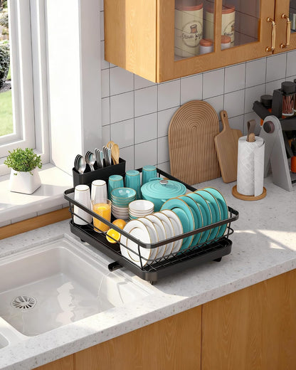Dish Drying Rack - Stainless Steel Dish Rack with Drainboard for Kitchen Counter and Sink, 15.6" D X 12" W X 5" H, Black8