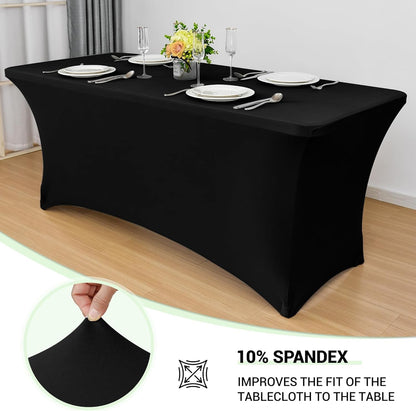 6Ft Stretch Black Spandex Table Cloth 2 Pack for Folding Tables | Universal Fitted Rectangular Tablecloth Protector for Wedding, Trade Show, Vendor Stand, Party and Event4