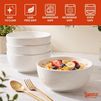 24 Oz Ceramic Cereal Bowl Set of 4, 6" Breakfast Bowl Stackable, round Serving Bowl for Rice, Snack, Fruit and Everyday Meals, White3