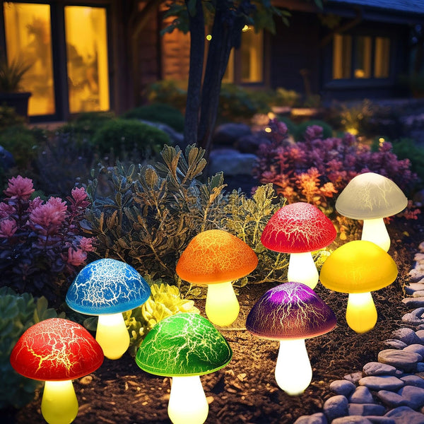 Solar Garden Decor Lights 8 Crack Mushrooms Outdoor Decor Stake Lights, Waterproof Solar Pathway Light Gardening Gifts for Garden Gnomes Backyard Flower Bed Christmas Decorations2