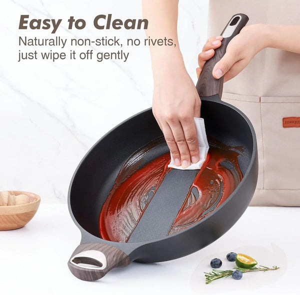 Nonstick Frying Pan Skillet with Lid, 12 Inch Large Deep Frying Pan, 5 Qt Non Stick Saute Pan with Cover, Induction Pan, Healthy Non Toxic Cooking Pan with Helper Handle, PFOA PFOS Free5