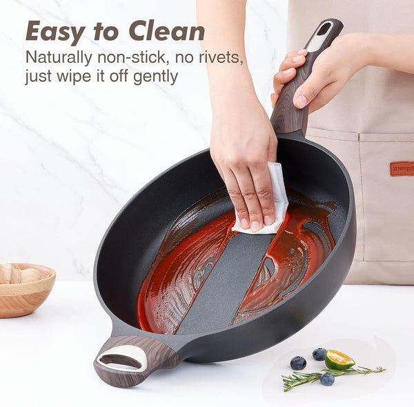 Nonstick Frying Pan Skillet with Lid, 13.3 Inch Large Deep Frying Pan, 6 Qt Non Stick Saute Pan with Cover, Induction Pan, Healthy Non Toxic Cooking Pan with Helper Handle, PFOA PFOS Free3