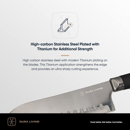 3-Piece Kitchen Knife Set - Black Nonstick Titanium Plated Stainless Steel Ultra Sharp 8 Inch Chef, 5 Inch Utility, 3.5 Inch Paring Cooking Knives with Matching Sheaths4