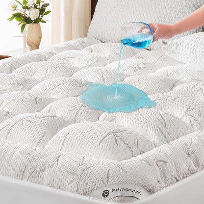 Queen Size Mattress Topper, Thick Pillow Top Mattress Pad，Up to 21 Inch Deep Pocket,Soft Breathable Mattress Pad for Back Pain, Waterproof Protector Cover(White)1