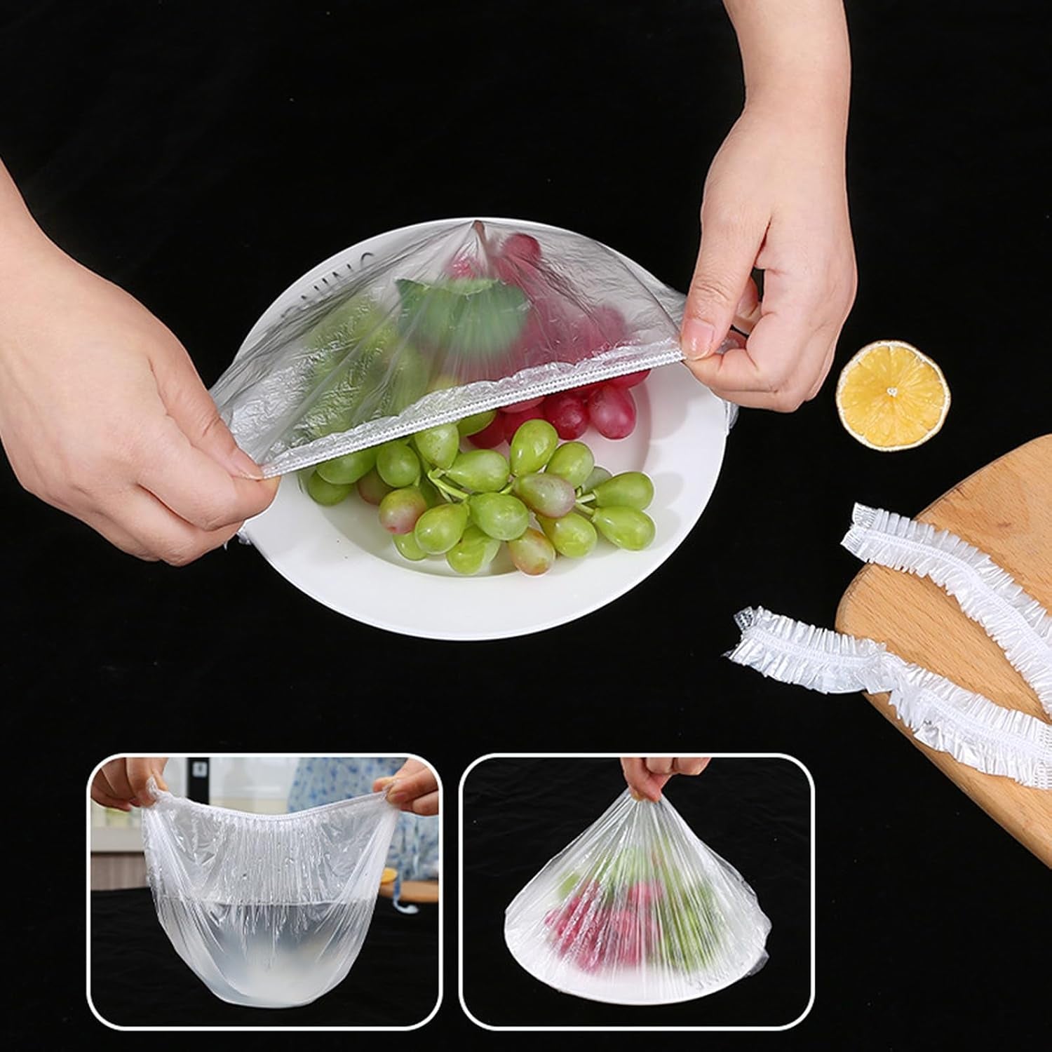 300pcs-reusable-elastic-food-covers-universal-stretchable-clear-adjustable-plastic-plate-bowl-covers-outdoor-fresh-keeping-bags-kitchen-baking-picnic-and-food-storage-bread-proofing-cover