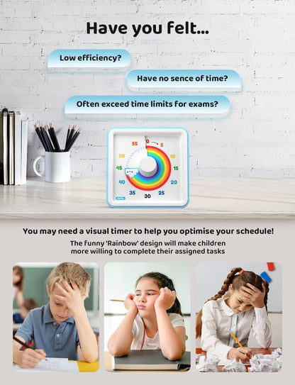 Visual Timer for Kids, 60 Minute Rainbow Countdown Timer, Blue | Non-Ticking, 3 Volume Levels with Mute Function, Timer for Kitchen Cooking Classroom ADHD, 2 AAA Batteries Included3