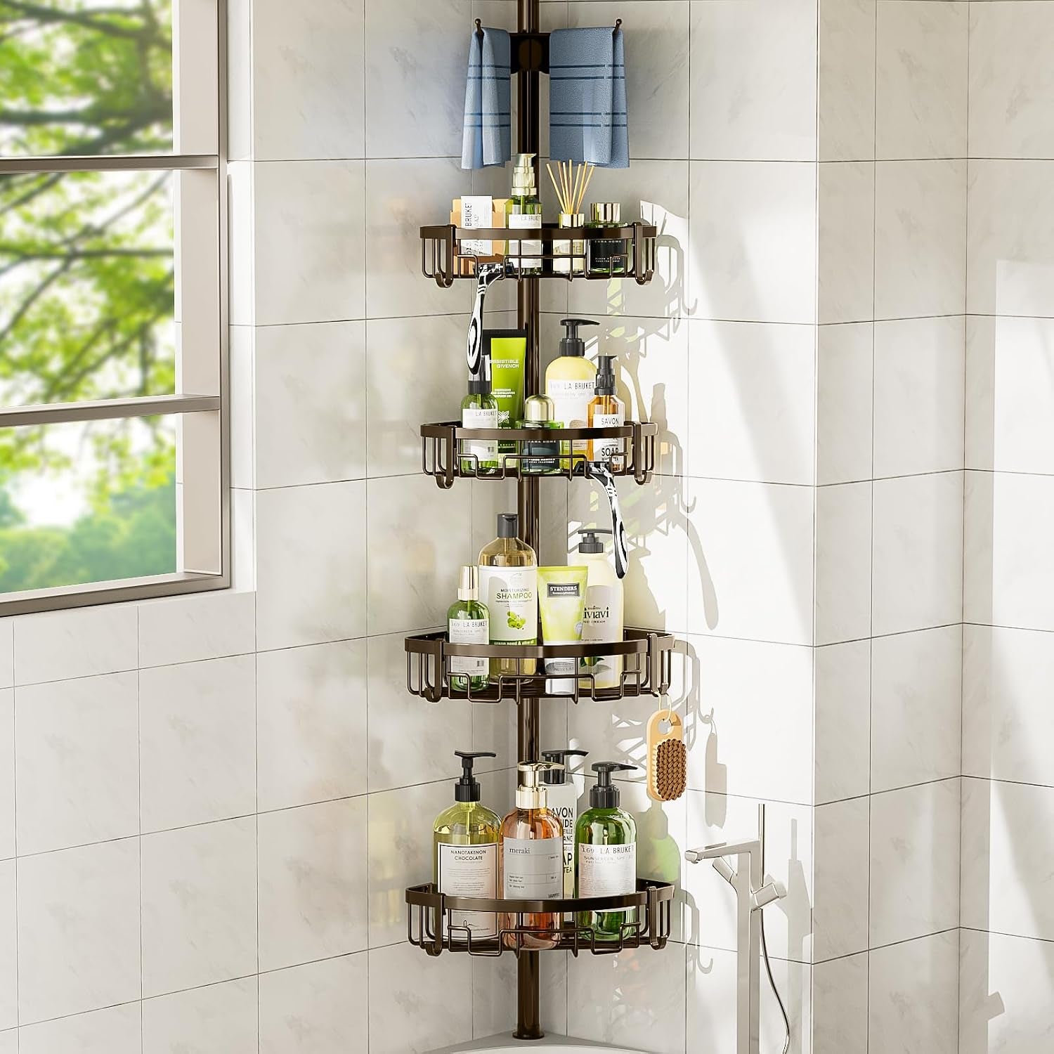 corner-shower-caddy-tension-pole-62-115-inch-4-tier-rustproof-bathroom-organizer-shelves-adjustable-bathtub-tub-shampoo-storage-bronze