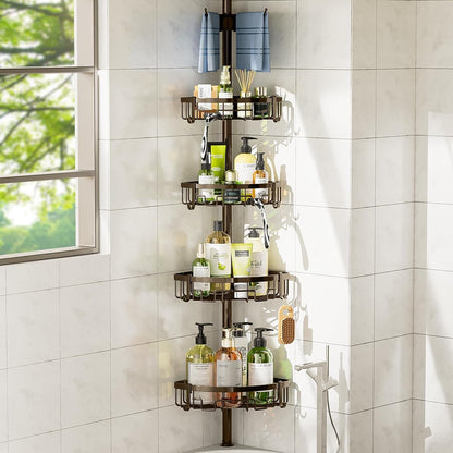 Corner Shower Caddy Tension Pole - 62-115 INCH - 4-Tier Rustproof Bathroom Organizer Shelves, Adjustable Bathtub Tub Shampoo Storage, Bronze2