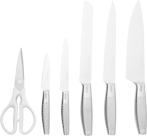 Ninja Staysharp 6-Piece Knife Set with Integrated Sharpener, Chef, Bread, Paring Knife and Kitchen Scissor, White, K62006EUWH2