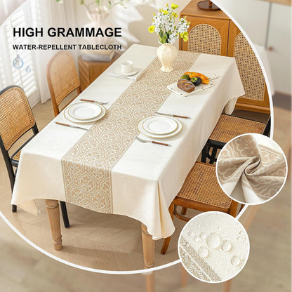 Nordic Beige Rectangular Tablecloth, Premium Drape2