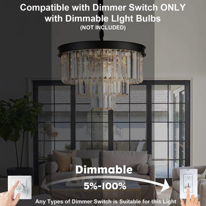 Black Crystal Chandelier Modern 20" round Light Fixtures for Living Room6