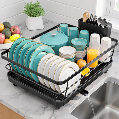 Dish Drying Rack - Stainless Steel Dish Rack with Drainboard for Kitchen Counter and Sink, 15.6" D X 12" W X 5" H, Black1
