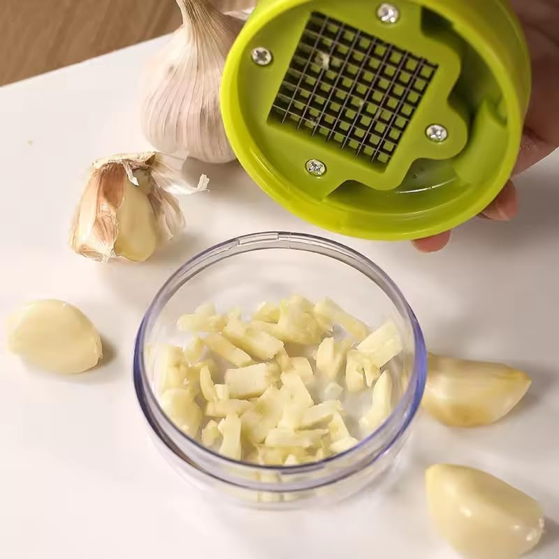 mini-garlic-chopper-and-press-with-container-manual-garlic-mincer-crusher-cutter-grinder-stainless-steel-blades-handheld-garlic-slicer-dicer-zoom-tool-green