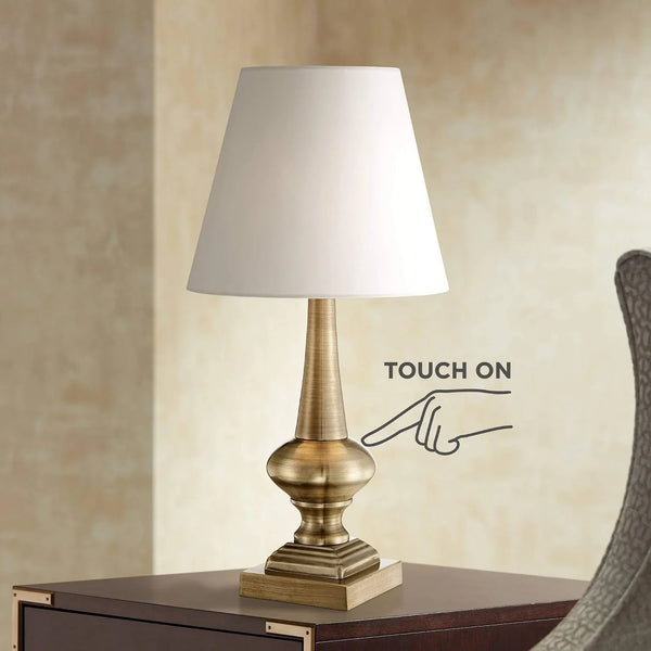 Larson 19" Small Table Lamps Set of 2 Gold Touch Antique Brass Modern | Traditional Metal Bedroom Living Room House Bedside Nightstand Office Family Home White Bell Shade8