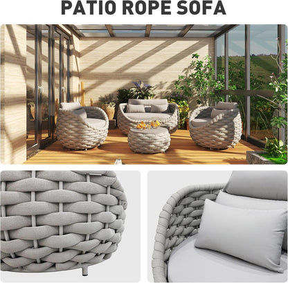 4Pcs Patio Conversation Set, Outdoor Sofa with Loveseat & Table6