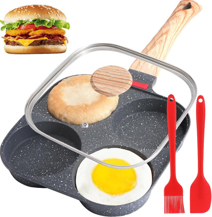 Egg Pan, Premium Egg Pans Nonstick, Omelette Pan with Lid , Healthy Egg Frying Pan for Breakfast, Egg Sandwich, Hamburger, Pancake, Egg Skillet Suitable for Gas Stove & Induction Cookware (Black)1