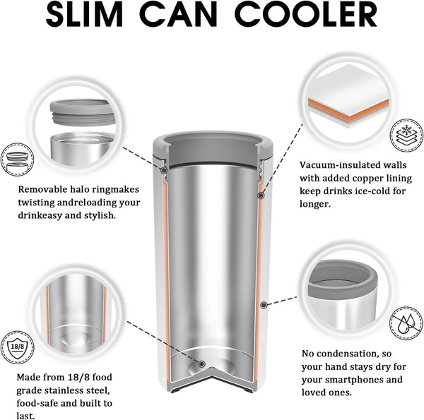 Skinny Can Cooler, Stainless Steel Insulated Slim Cans, 12 Oz2