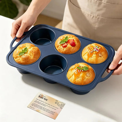 Jumbo Silicone Muffin Pan with Frame, Non Stick Large Cupcake Baking Tin | Silicone Cupcake Pan with Handles 6 Cup, BPA Free Silicon Muffin Tin Tray Extra Large for Baking Egg Bites Mold  Grey1