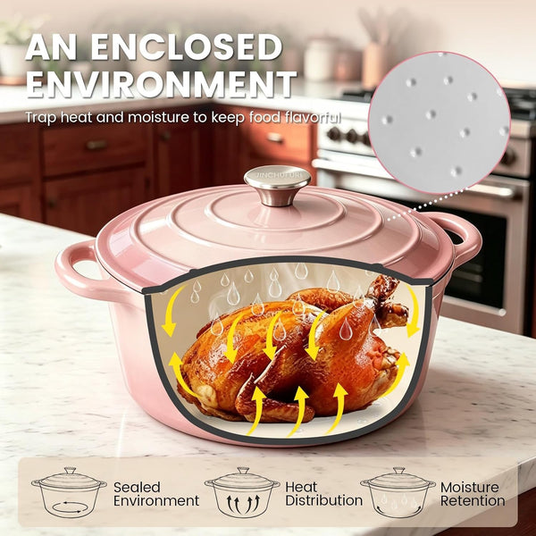 5 Qt Enameled Cast Iron Dutch Oven with Lid, Pink | for Sourdough Bread Baking, Oven Safe to 500°F, Works on All Stovetops, Serves 4-63