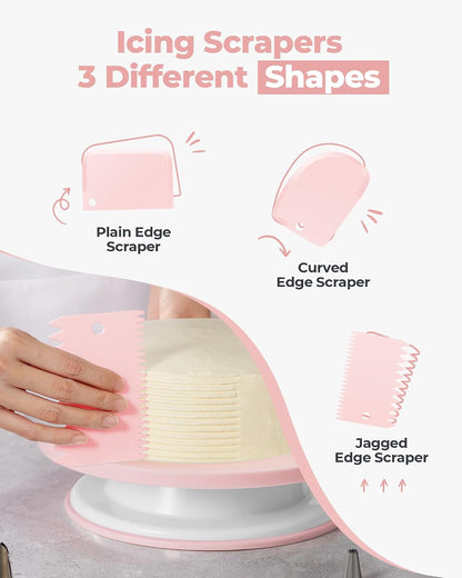 158 Cake Decorating Kit Baking Supplies Tools for Beginners & Pros | Cake Stand Turntable, Icing Piping Tips, Disposable Reusable Pastry Bag, Spatulas, Video Tutorial, Pattern Chart4
