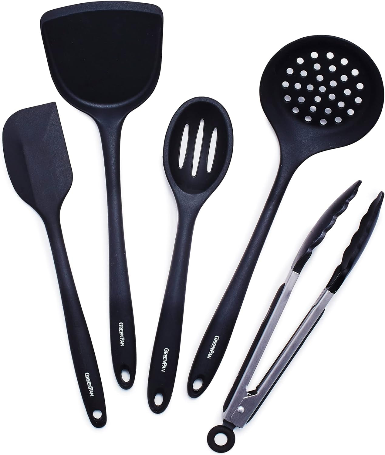 5-piece-cooking-utensil-set-flexible-nonstick-silicone-stain-free-tongs-turner-spatula-skimmer-and-slotted-spoon-black