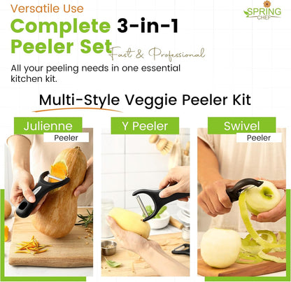 Stainless Steel Swivel, Y & Julienne Vegetable Peelers & Cheese Box Grater, XL Size - 4 Product Bundle - Black2