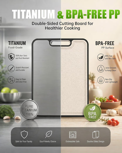 Non Toxic Titanium Cutting Board for Kitchen, Food Grade Titanium Cutting Boards 2 in 1 Double Sides, Non Slip Cutting Mat 15" X 10"7