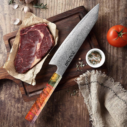 XITUO 8 Inch Kiritsuke Chef Knife, Japanese VG10 Damascus Steel – Professional Kitchen Knife for Meat & Sushi, Octagonal Stabilized Wood Handle, Gift Box6