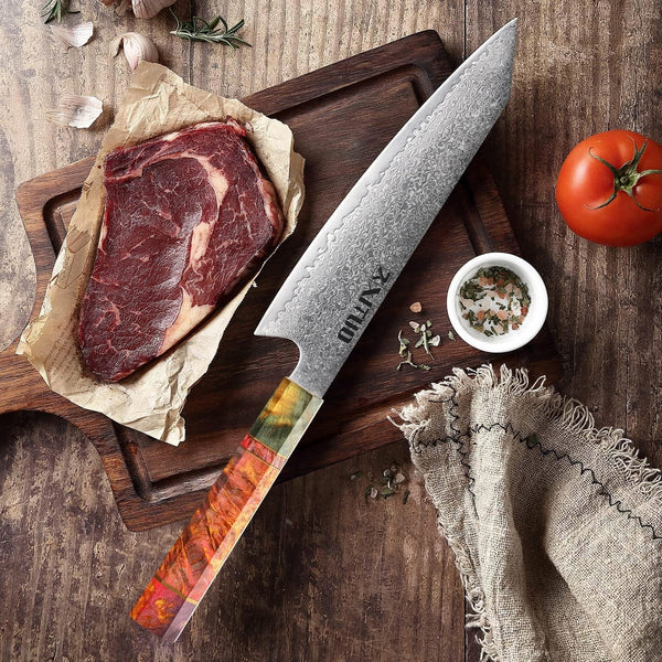 XITUO 8 Inch Kiritsuke Chef Knife, Japanese VG10 Damascus Steel – Professional Kitchen Knife for Meat & Sushi, Octagonal Stabilized Wood Handle, Gift Box6