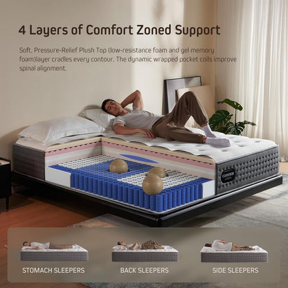 14 Inch King Size Mattress the Feel Most Sleepers Prefer King Mattress Hybrid | Contouring Memory Foam Comfort & Balanced Support for Back and Side Sleepers – Medium-Firm (King, 14, 14, Inches)5