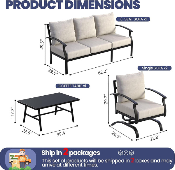 4 Piece Metal Outdoor Patio Furniture Set, Outdoor Sectional Sofa6