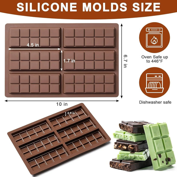 Chocolate Bar Mold，Non-Stick Chocolate Molds，100% Food Grade Silicone Mold | DIY Chocolate Bar Mold, Chocolate Chip Mold for Dubai Pistachio Rod, Candy, Snacks,Knafeh Pistachio Rod and More(10 Snap)2