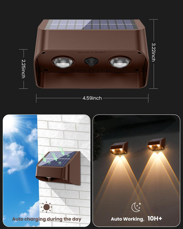 Brighter Solar Fence Lights-3000/4000/6000K 3 Mode,Solar Lights Outdoor Waterproof,Dusk to Dawn Deck Light, Outdoor Lighting for Backyard/Railing/Wall/Step/Patio(8 Pack,Brown)4