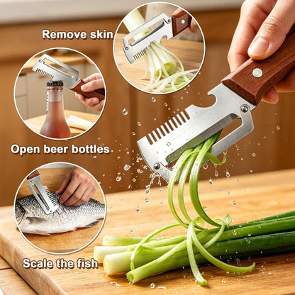 Vegetable Peeler with Wooden Handle, 2 Pack Julienne Peeler and Slicer, 3-In-1 Multifunctional Peelers for Kitchen, Stainless Steel Blade Shredder Tool for Potato, Carrot and Fruit5