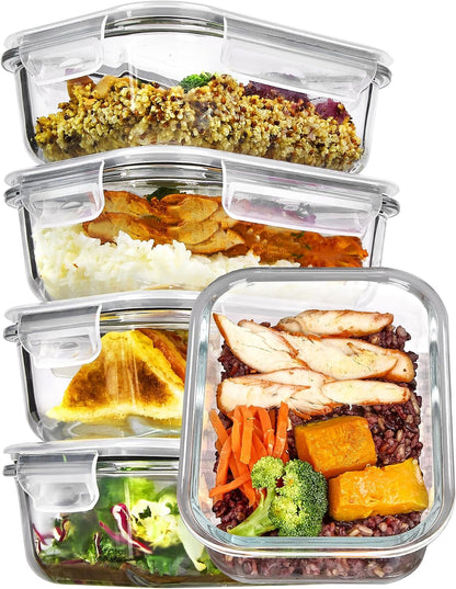 5Pack 22Oz Glass Storage Containers with Lids, Grey1